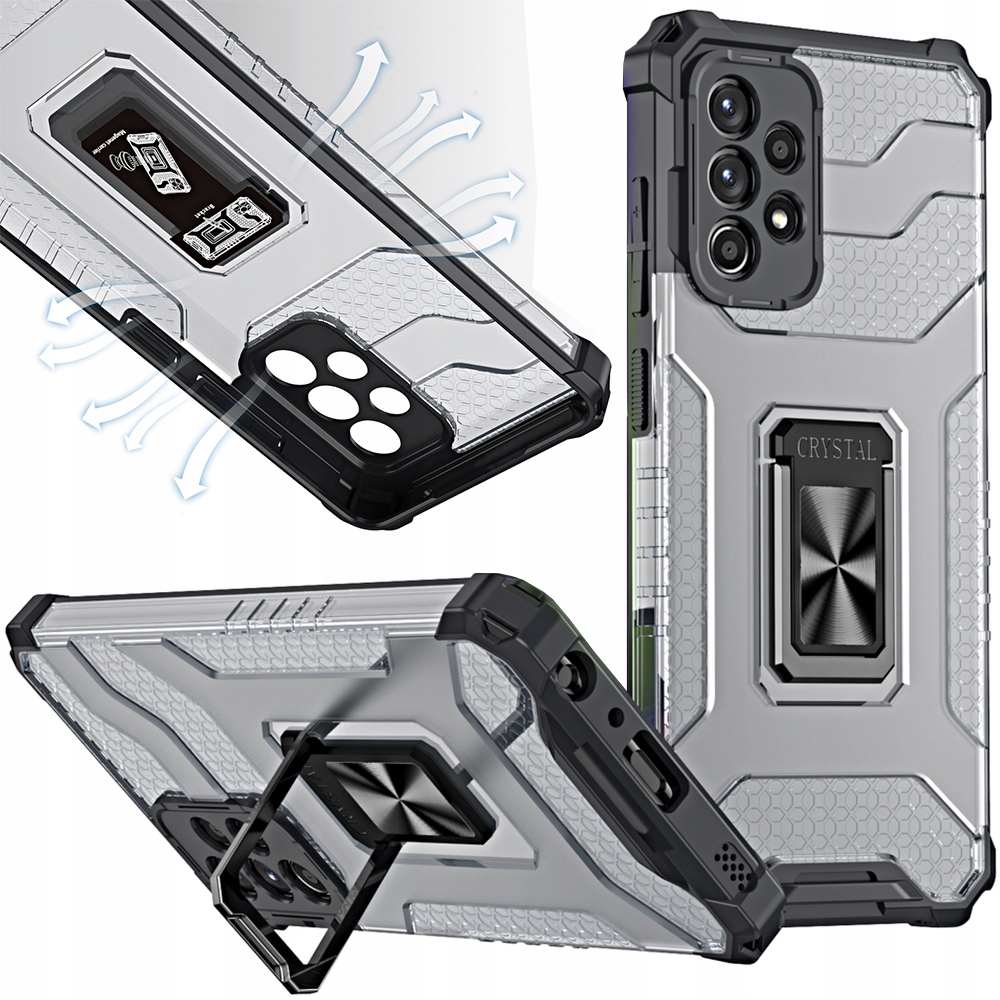 Crystal Ring Case – Gepanzerte Hybrid-schutzhülle Mit Magnethalterung Für Samsung Galaxy A72 4g, Schwarz
