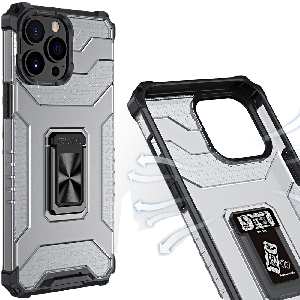 Crystal Ring Case – Gepanzerte Hybrid-schutzhülle Mit Magnethalterung Für Iphone 12 Pro Max, Schwarz