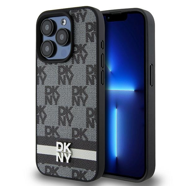 Dkny Dkhcp15xpcptssk Iphone 15 Pro Max 6,7" Schwarze/schwarze Hartschalen-lederhülle Mit Karomuster Und Streifen