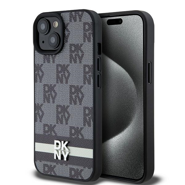 Dkny Dkhcp15mpcptssk Iphone 15 Plus / 14 Plus 6,7" Schwarze/schwarze Hartschalen-lederhülle Mit Karomuster Und Streifen
