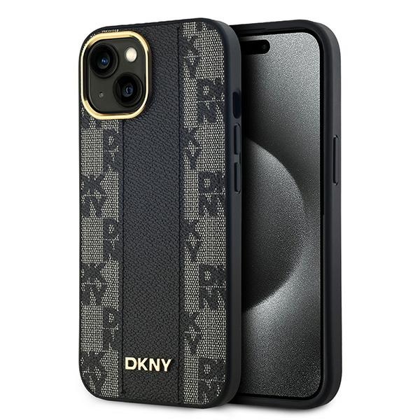 Dkny Dkhmp15mpcpvslk Iphone 15 Plus / 14 Plus 6,7" Schwarze Hartschalen-lederhülle Mit Karomuster Und Magsafe-anschluss