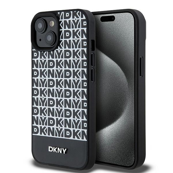 Dkny Dkhmp15spsopk Iphone 15 / 14 / 136,1" Schwarze Hartschalen-schutzhülle Aus Bedrucktem Leder Mit Metalllogo Und Magsafe-funktion