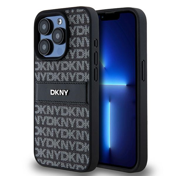 Dkny Dkhcp15lprthslk Iphone 15 Pro 6,1" Schwarze/schwarze Hartschalen-lederhülle Mit Mono-streifen Und Metalllogo