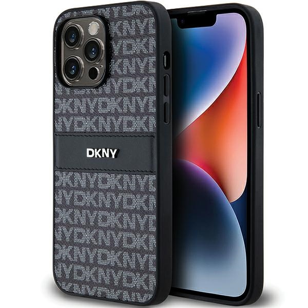 Dkny Dkhcp14xprthslk Iphone 14 Pro Max 6,7" Schwarze/schwarze Hartschalen-hülle Mit Leder-monostreifen Und Metalllogo