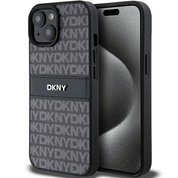 Dkny Dkhcp15sprthslk Iphone 15 / 14 / 136,1" Schwarze Hartschalen-hülle Aus Leder Mit Mono-streifen Und Metalllogo