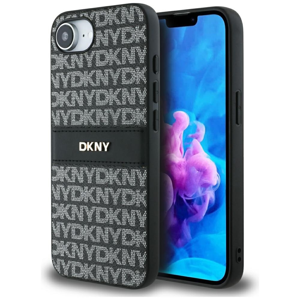 Dkny Hülle Mit Sich Wiederholendem Texturmuster Und Ton-in-ton-streifen Für Iphone 16e / 17e, Schwarz