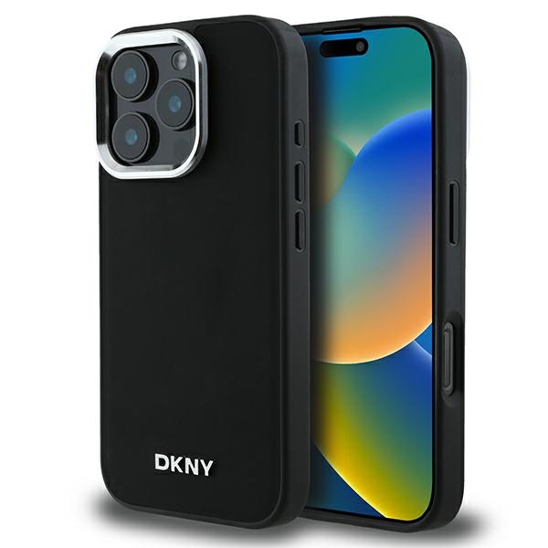 Dkny Dkhmp16lpscmclk Iphone 16 Pro 6,3" Schwarze Hartschalen-schutzhülle Mit Schlichtem Silbernen Logo Und Magsafe-funktion