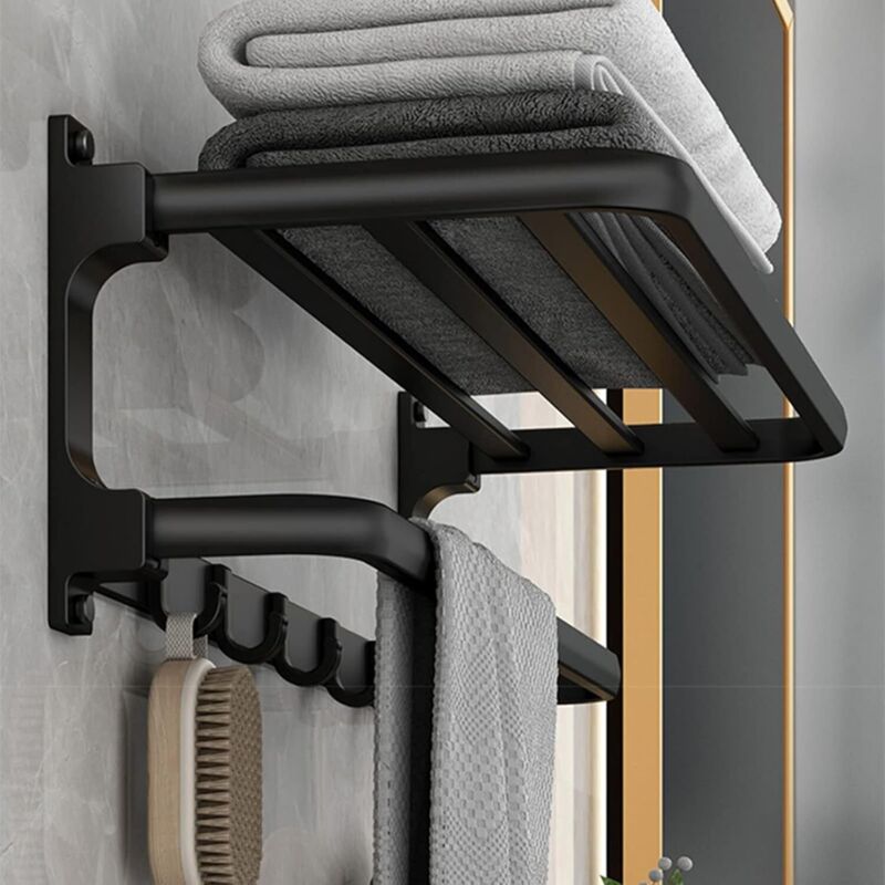 Schwarzer Handtuchhalter Zur Wandmontage Im Badezimmer Mit 5 Haken, Bohrfrei, Platzsparend (58 Cm)