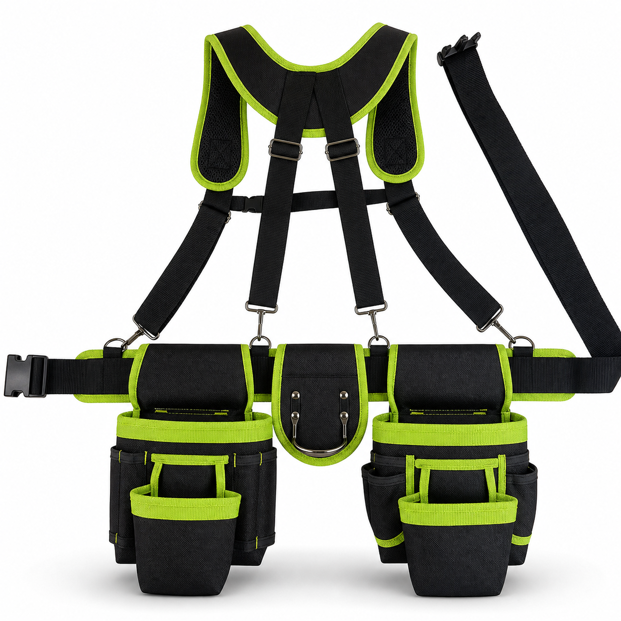 Werkzeuggürtel-tasche Mit Schultergurten Für Elektriker Aus Oxford-gewebe Schwarz Und Grün 32 X 29 X 11 Cm