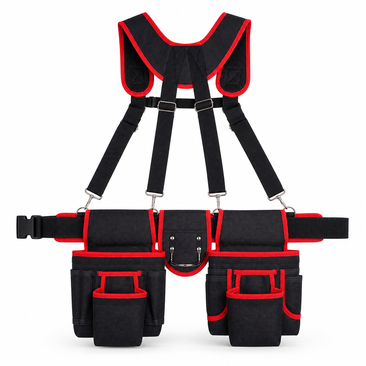 Werkzeuggürtel-tasche Mit Schultergurten Für Elektriker Aus Oxford-gewebe Schwarz Rot 32 X 29 X 11 Cm