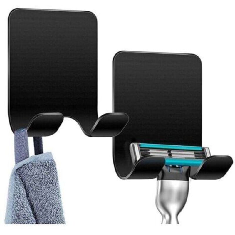 2-teiliger Duschrasiererhalter, Selbstklebender Haken, Duschrasiererhalter Aus Edelstahl, Handtuchhalter Für Bad Und Küche, Kein Bohren Erforderlich, Schwarz