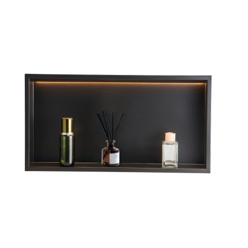 Duschnische, 10,16x33,02x63,5 Cm, Versenkte Wandnische Mit Led-streifen, Shampoo-aufbewahrungs-organizer Aus Edelstahl, Langlebig & Einfach Zu Installieren, Schwarz Für Badezimmer