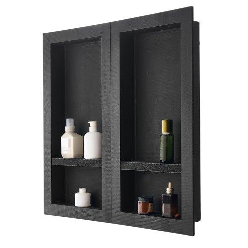 Duschnische, 40,6 X 81,3 Cm + 40,6 X 81,3 Cm Wandnische Mit Beweglichem Regal, 10,2 Cm Dicker Moderner Seifen- & Shampoo-aufbewahrungs-organizer, Schwarz Für Badezimmerdusche