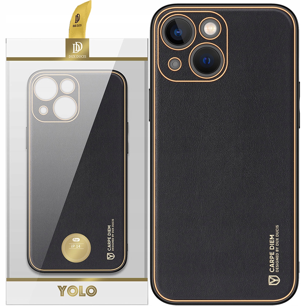 Dux Ducis Yolo Iphone 14 Plus Hülle, Elegante Kunstlederhülle, Schwarz