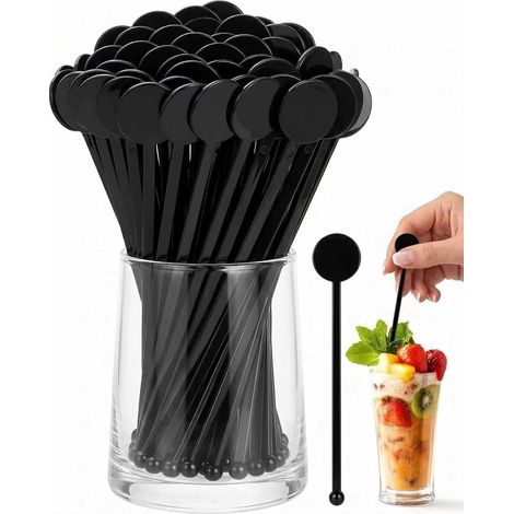 80-teiliges Set Mit 18 Cm Langen Cocktailrührstäbchen Aus Wiederverwendbarem Schwarzem Kunststoff Für Getränke, Kaffee Und Milch. Ideal Für Bars, Partys Und Zuhause.