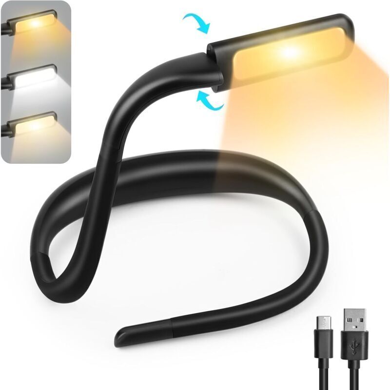 Nackenleselampe, Wiederaufladbare 3-farben-led-bettleselampe Mit Klappbaren Armen – Kleine Augenschutzlampe
