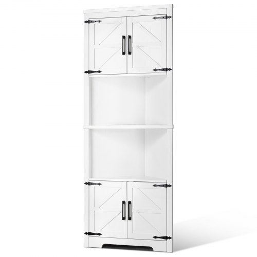 Eckschrank Aufbewahrungsschrank Mit 6-stufiger Regalen Mehrzweckschrank (171 Cm Hohe) Mit 4 Holztüren Und Verstellbaren Regalen, Freistehender Küchenschrank Für Wohnzimmer Waschküche, Weiß
