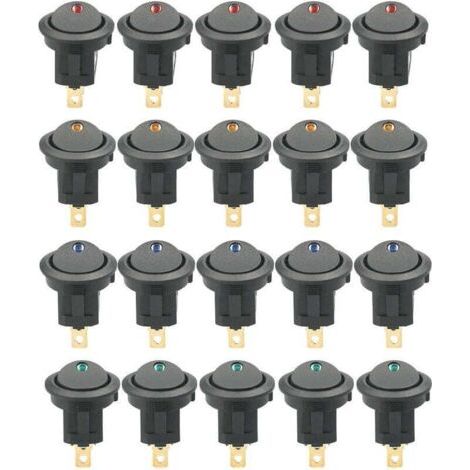 20 Stück Runde Wippschalter Mit Led-beleuchtung, 12 V Gleichstrom, 20 A, Ein-/ausschalter, Spst-schalter Für Auto, Lkw, Atv, Utv (20 Stück)