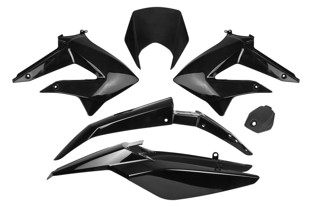Verkleidungen / Abdeckungen / Kunststoffteile / Tnt Kunststoff-set, 6-teilig, Schwarz, Derbi Senda Drd 10-17 / Gilera Rcr, Smt 11-17