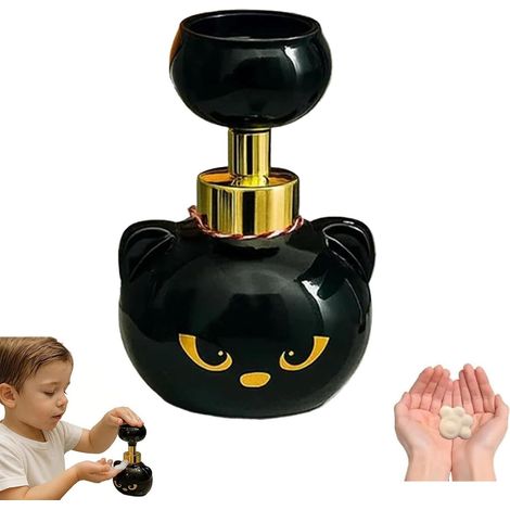 Schaumseifenspender Mit Katzenmotiv – Schaumseifenspender – Katzenpfotenabdruck-design – Schwarze Katze Mit Goldenen Akzenten – 480 Ml (schwarz)