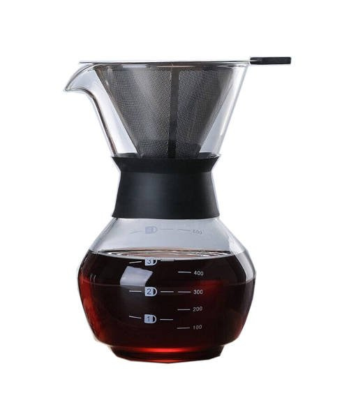 Kaffeekanne Aus Glas Mit Sieb Aus Edelstahl, 600 Ml, Gummi.