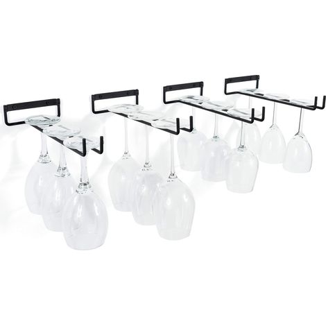 Set Mit 4 Schwarzen Chiraz-weinglashaltern, 30 Cm, Wandhalterung Aus Schmiedeeisen