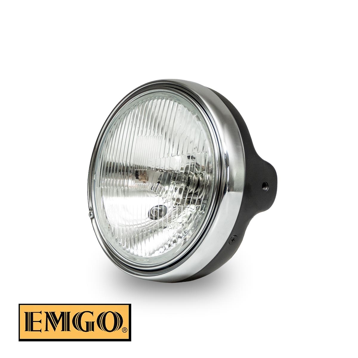 Emgo 2024/12 Scheinwerfer / Lampe Schwarz Komplett (original-style) Kawasaki Z1 Und Kz Modelle (befestigungslöcher Durchmesser 10mm) (oem: 23005-1016 23006-038) (e-marke)