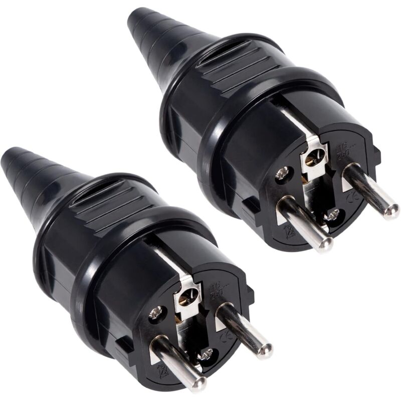 2 Stück Stecker 250 V 16 A, Schutzart Ip44, Geeignet Für Innenräume, Ersatzstecker, Schwarz