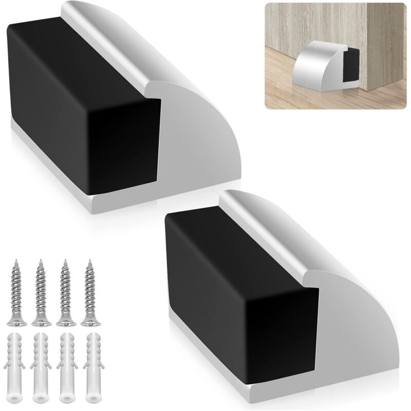 Set Mit 2 Robusten Türstoppern Aus Metall, Zur Bodenmontage, Wandschutz Mit Gummistoßdämpfer, Modernes Design, Chrom