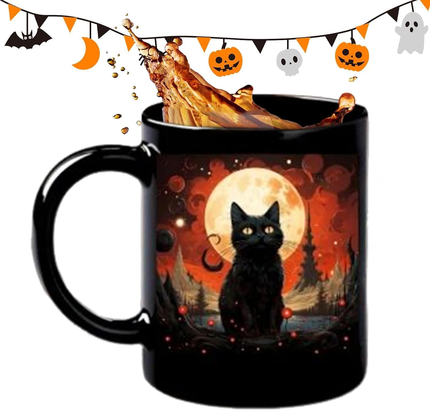 Schwarze Katze Kaffeebecher Keramik Gruselig Spülmaschinenfest Mitternachtsschwarze Katzenteetasse Für Home Office Studentenwohnheim Studium Feiertag Geburtstag Party Haustierlie