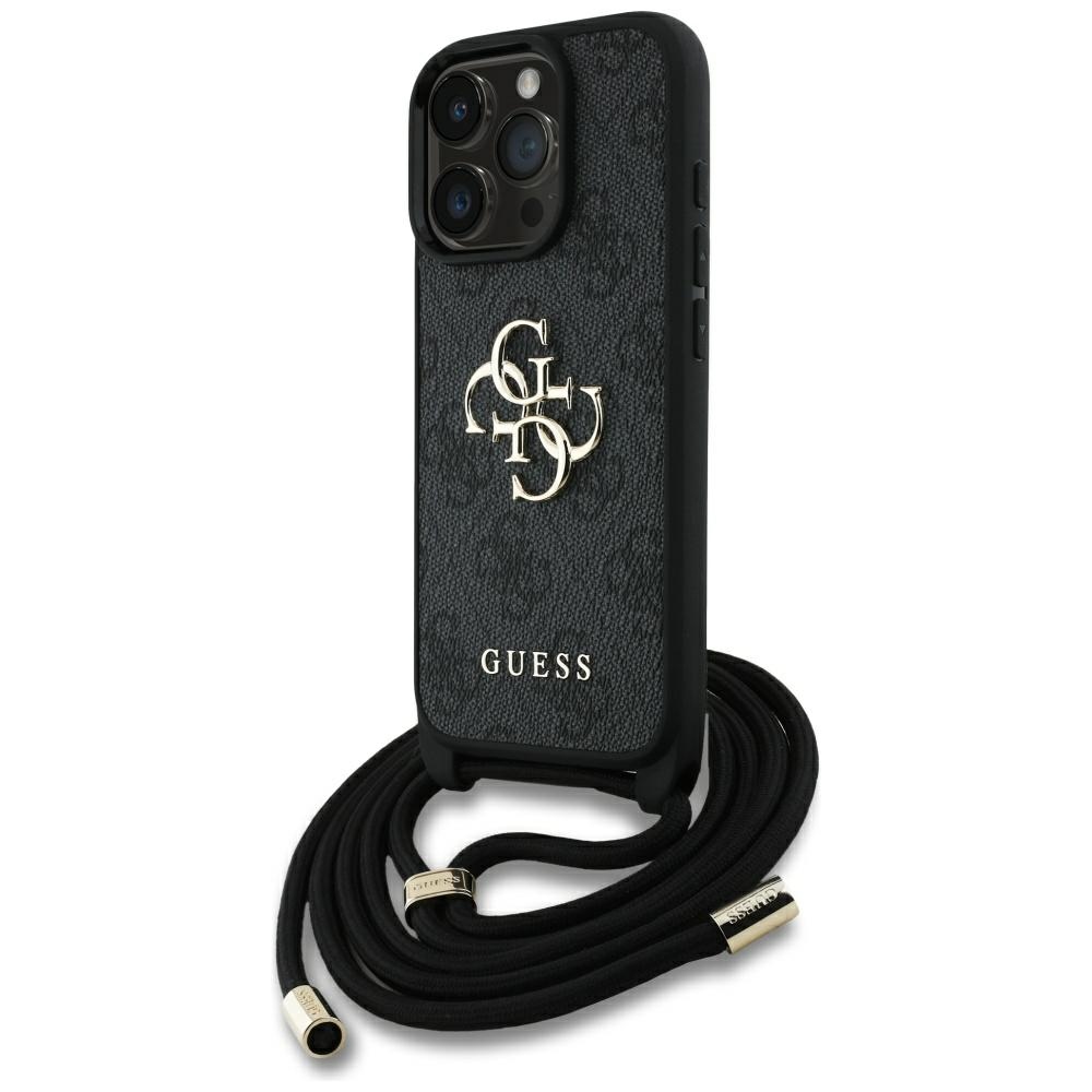Guess 4g Big Logo Cord Strap Crossbody Case Für Iphone 16 Pro Schwarz