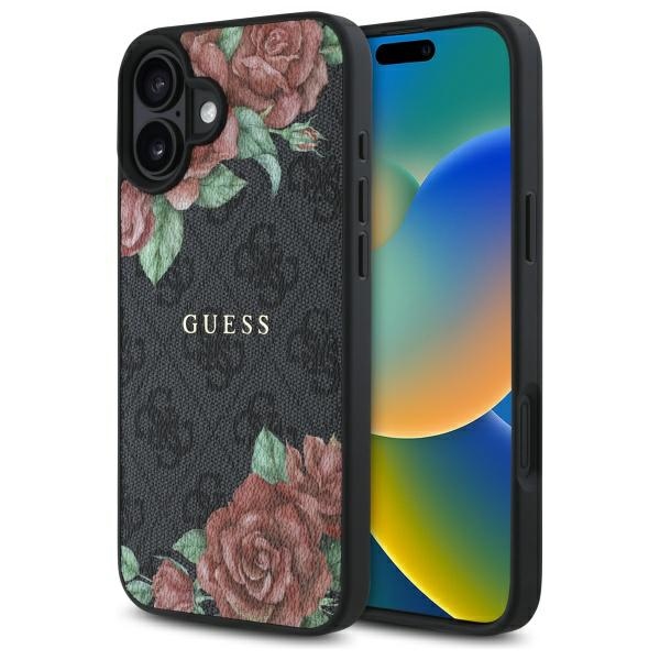 Guess Guhmp16sp4ropemck Iphone 16 6,1" Schwarze/schwarze Hartschalen-hülle 4g Blumenmuster Magsafe