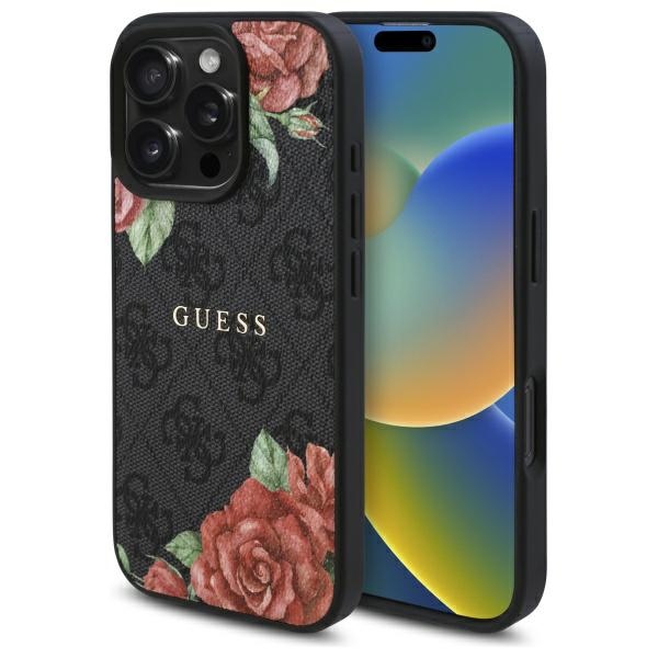 Guess Guhmp16xp4ropemck Iphone 16 Pro Max 6,9" Schwarze/schwarze Hartschalen-hülle 4g Blumenmuster Magsafe