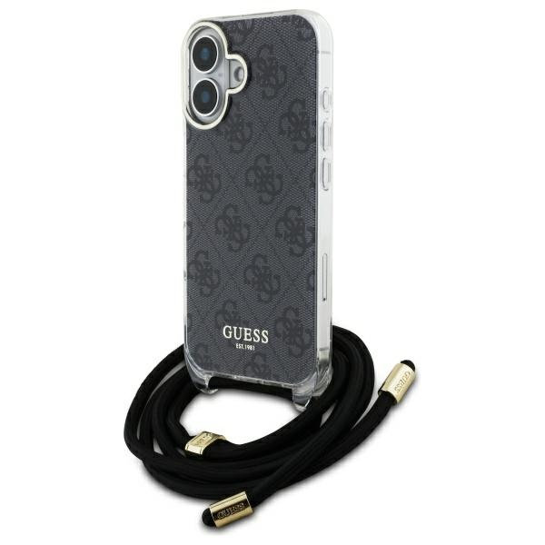 Guess Guhcp16shc4sek Iphone 16 6,1" Schwarze/schwarze Hartschalen-umhängetasche Mit 4g-print