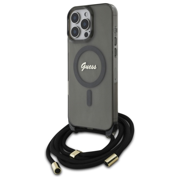 Guess Guhmp16lhctsgnsk Iphone 16 Pro 6,3" Schwarze/schwarze Hartschalen-umhängetasche Mit Magsafe-schriftzug