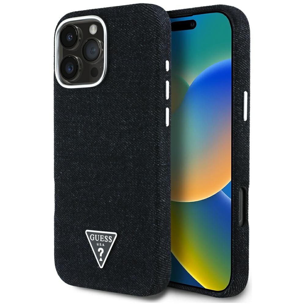 Guess Denim Triangle Logo Magsafe Hülle Für Iphone 16 Pro Max Schwarz