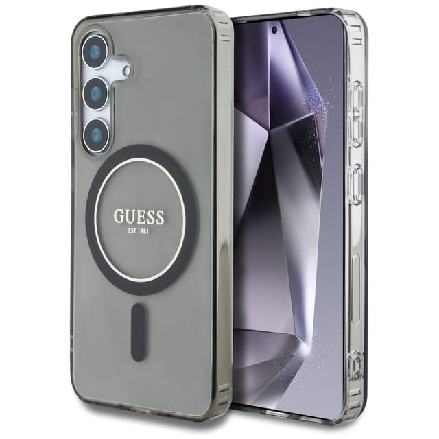 Guess Glitter Circle Classic Logo Magsafe Hülle Für Samsung Galaxy S25 Schwarz