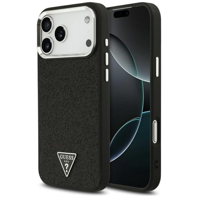 Guess Glitzer-dreieck-logo Magsafe Hülle Für Iphone 17 Pro Max Schwarz