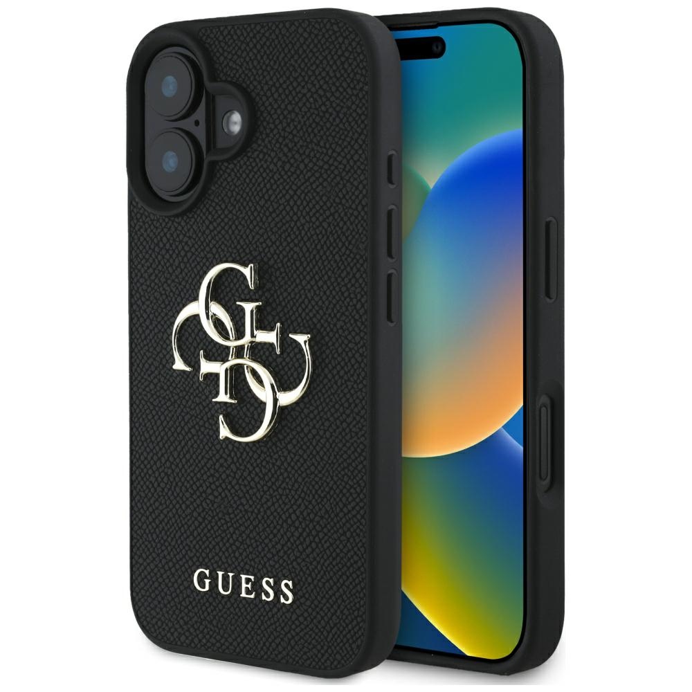 Guess Grained Big 4g Logo Small Classic Logo Hülle Für Iphone 16 Schwarz