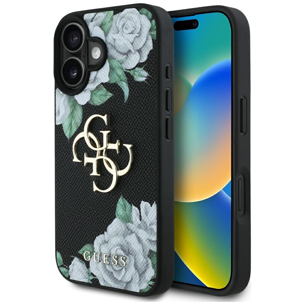Guess Grained Roses Big 4g Logo Hülle Für Iphone 16 Schwarz