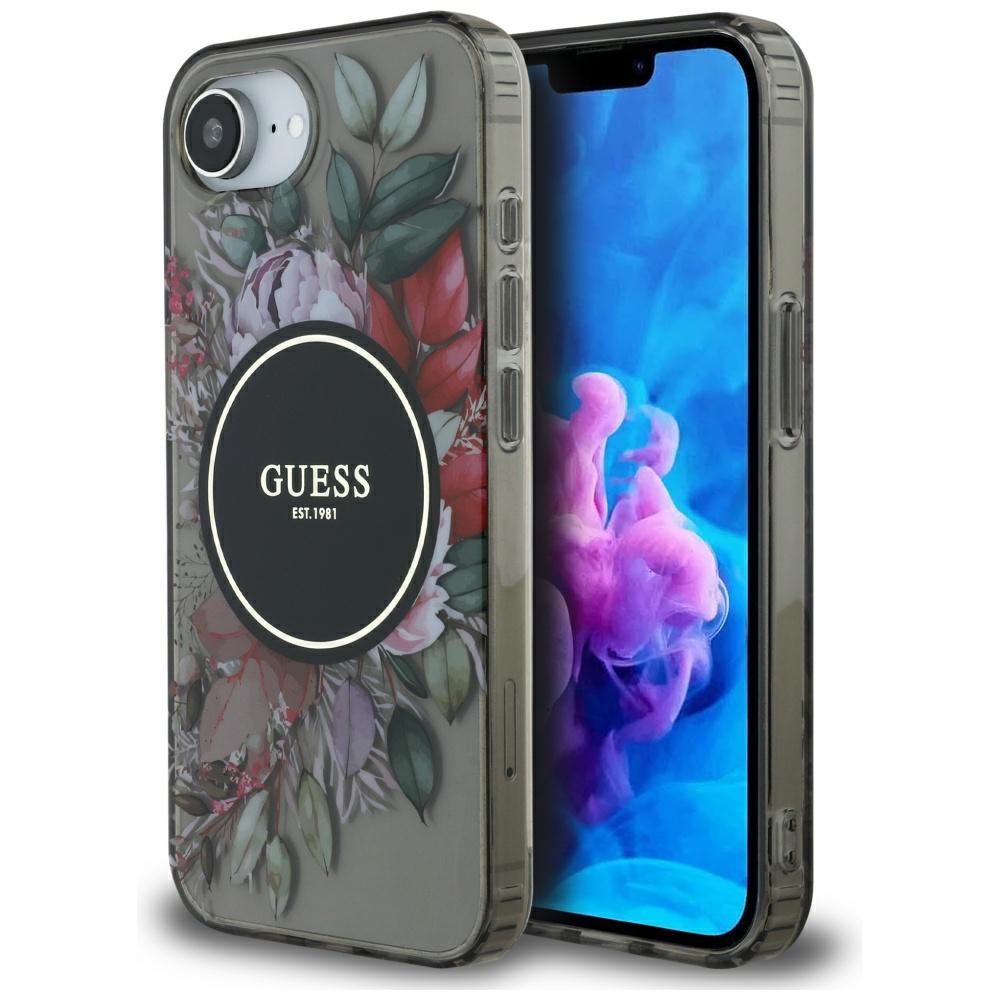 Guess Iml Flowers Magsafe Hülle Für Iphone 16e / 17e Schwarz