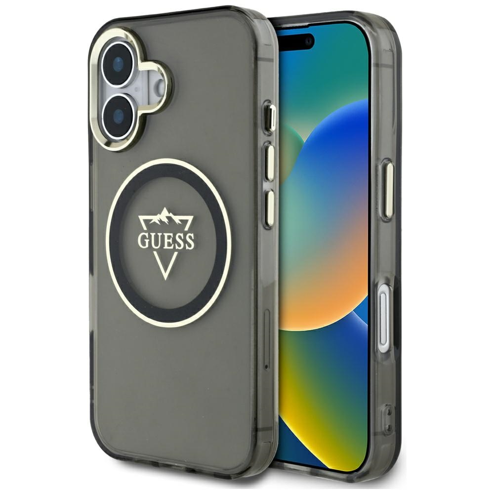 Guess Iml Metal Mountain Logo Magsafe Hülle Für Iphone 16 Schwarz