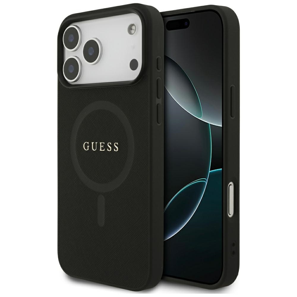 Guess Saffiano Classic Logo Magsafe Hülle Für Iphone 17 Pro Max Schwarz