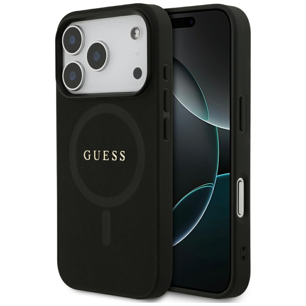 Guess Saffiano Classic Logo Magsafedo Iphone 17 Pro Hülle Schwarz