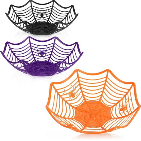 3er-set Halloween-snackschalen, Schüsseln Für Verpackte Süßigkeiten, Plastik-snackteller, Partygeschirr Für Halloween Und Mottopartys (3-teiliges Spinnennetz-set)