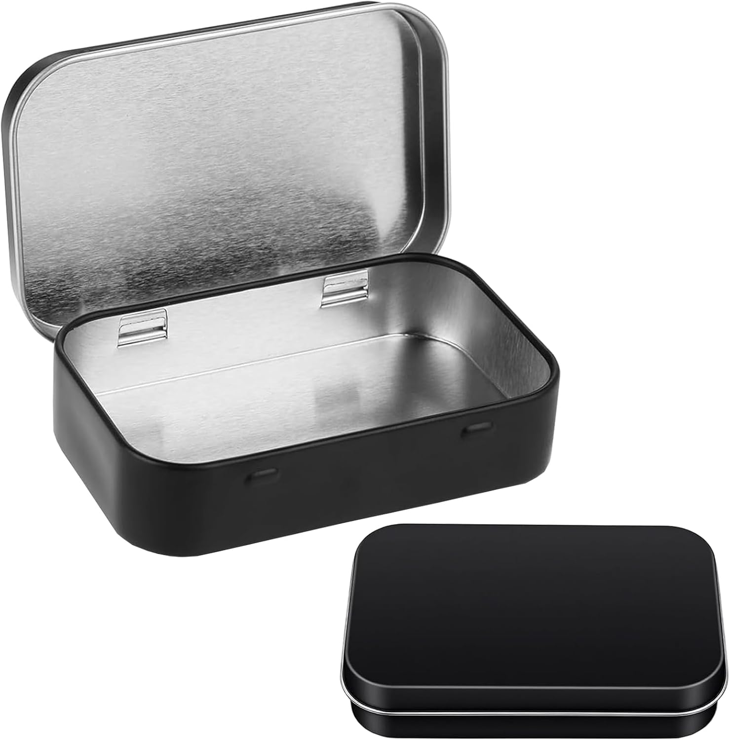 Pack Of 2 Dense Tin With Lid, Rectangular Tin 95 X 60 X 20 Mm, Stainless Steel Metal Box, Empty Portable For Coins, Sweets, Keys, Etc. Small Items, Black