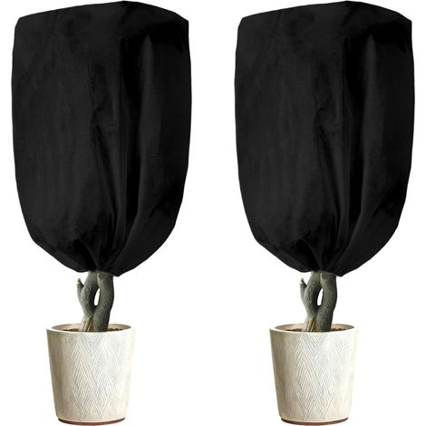 2er-set Winterschutzhüllen Für Zitronenbäume Im Topf, 80 Cm X 120 Cm, Winterabdeckung Für Pflanzen Im Freien, 80 G/m², Schutzhüllen Für Palmen Und Olivenbäume, Schwarz