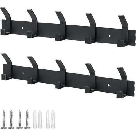 Schwarzes Set Mit 2 Wandhaken Und 5 Metallhaken. Für Schlafzimmer, Badezimmer, Küche Und Ankleidezimmer.