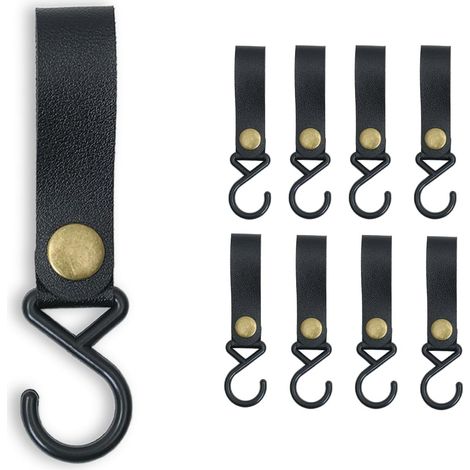 8-teiliges Set Schwarzer S-haken Mit Lederschlaufe – Haken Für Küche, Bad, Ankleidezimmer & Camping – Kleiderbügel, Handtuchhalter, Wandhalterungen (12 X 3 Cm) – Praktisch Und Langlebig