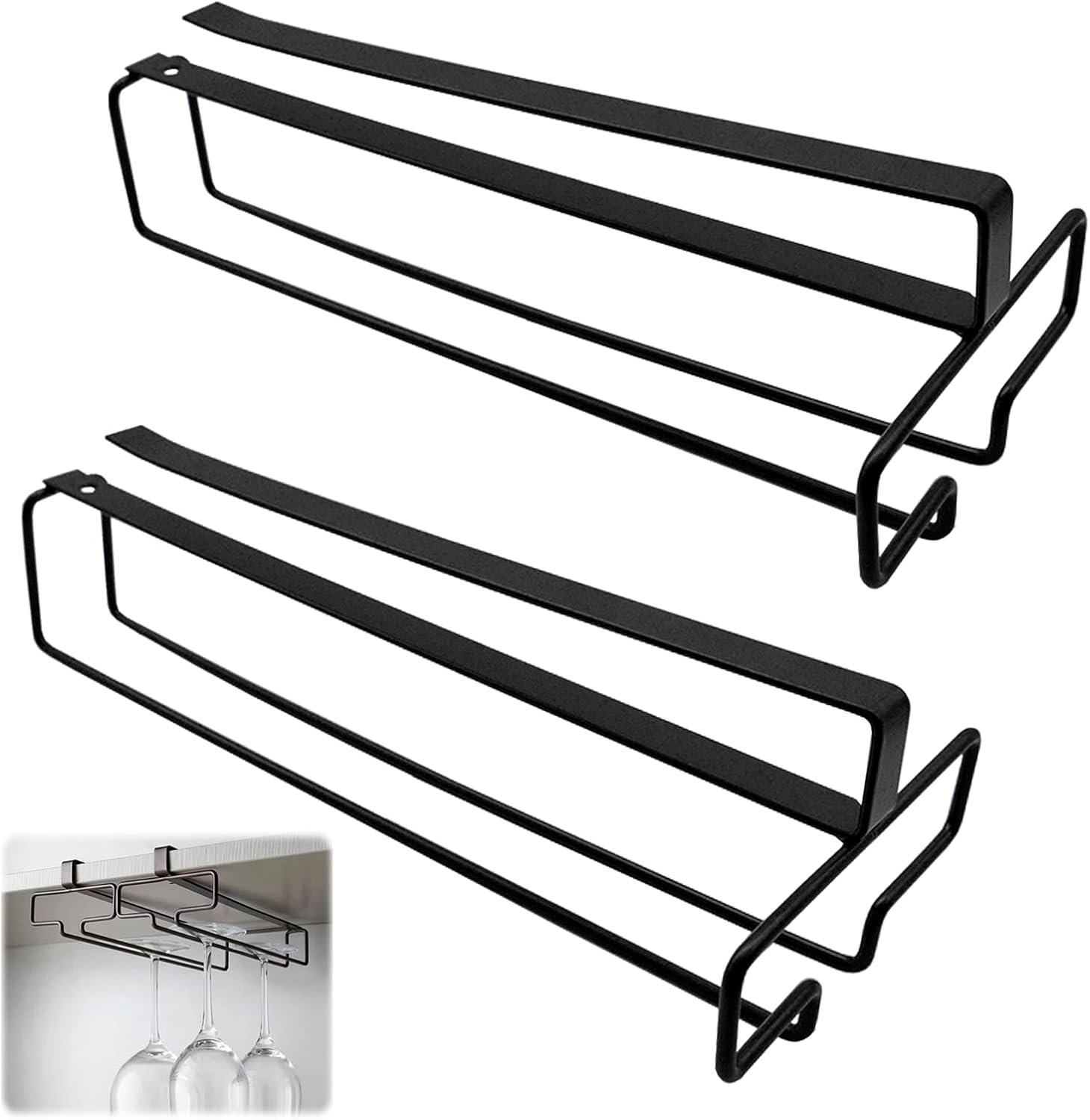 Set Mit 2 Hängenden Weinglashaltern, Weinglasregal Aus Metall Für Unter Den Schrank, Glasorganizer Für Küche, Bar, Restaurant (schwarz)